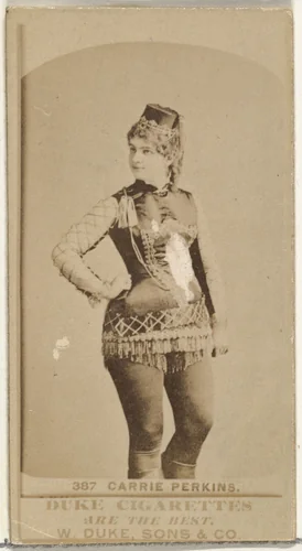 Card Number 387, Carrie Perkins, from the Actors and Actresses series (N145-7) issued by Duke Sons & Co. to promote Duke Cigarettes by W. Duke, Sons & Co., photograph, 1880-1889