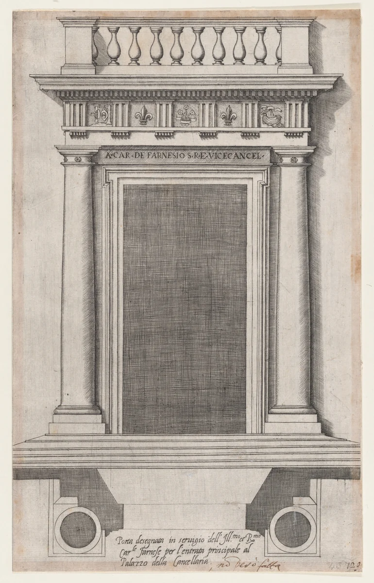 The Main Doorway of the Palazzo della Cancellaria, from "Speculum Romanae Magnificentiae" by anonymous, print, 1530-1580