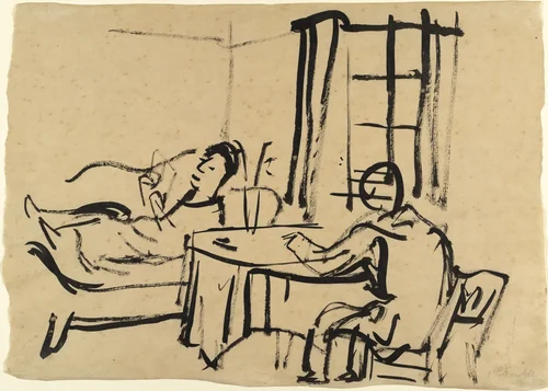 Two Friends at the Weisser Hirsch (Zwei Freunde auf dem Weissen Hirsch) by Oskar Kokoschka, drawing, 1917