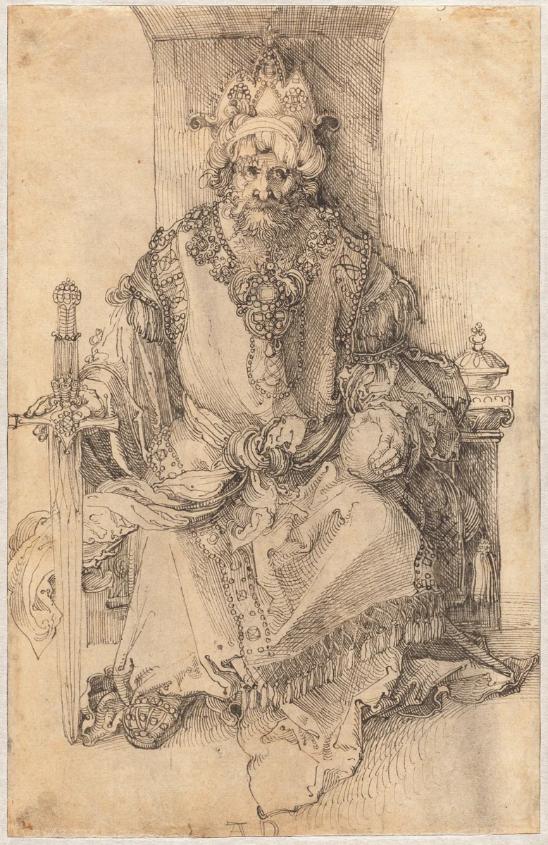 An Eastern Ruler Seated on His Throne by Albrecht Dürer, drawing, 1495