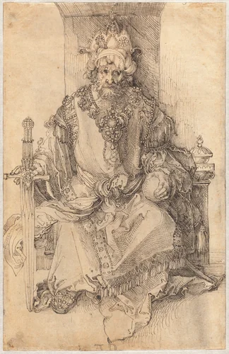 An Eastern Ruler Seated on His Throne by Albrecht Dürer, drawing, 1495