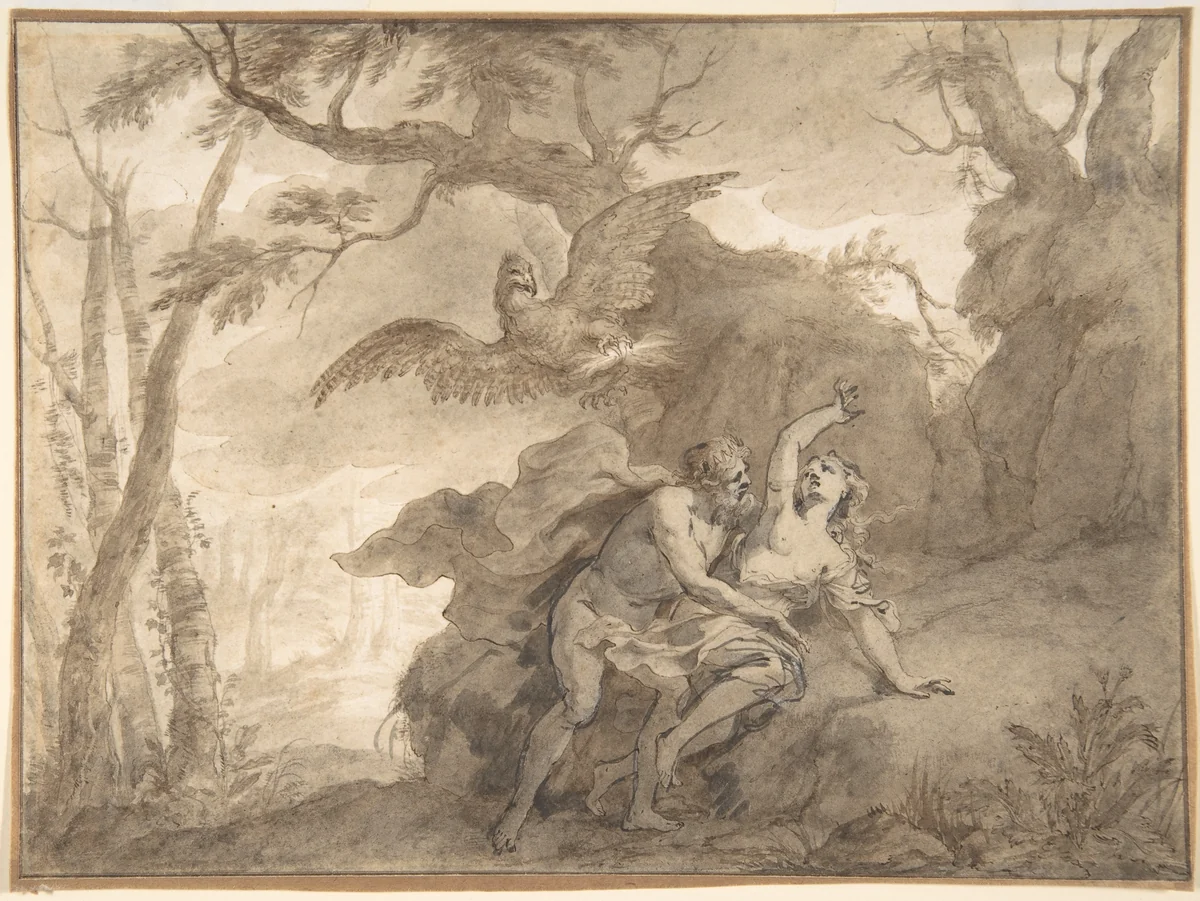 Jupiter and Io, from "The Metamorphoses of Ovid" by Godfried Maes, drawing, 1664-1700