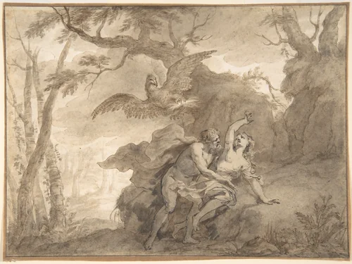 Jupiter and Io, from "The Metamorphoses of Ovid" by Godfried Maes, drawing, 1664-1700