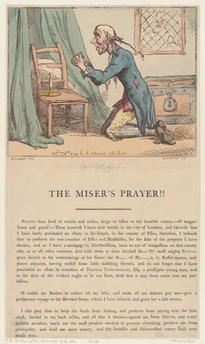 The Miser's Prayer by Thomas Rowlandson, print, 1801