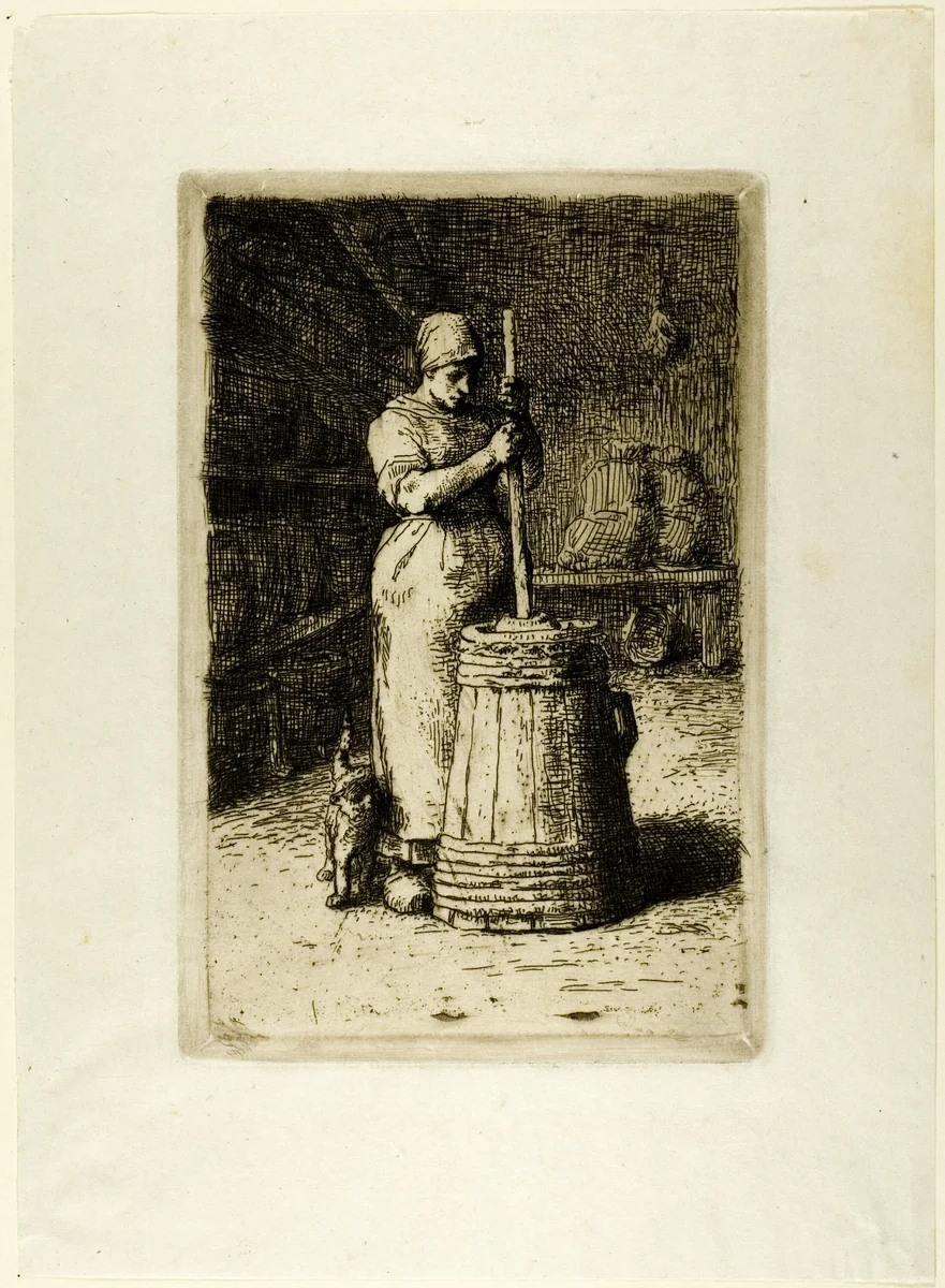 A Woman Churning by Jean-François Millet, print, 1855