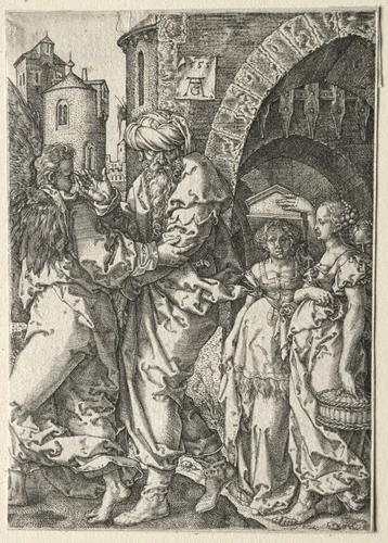 The Story of Lot: Lot and His Family Fleeing Sodom by Heinrich Aldegrever, print, 1555