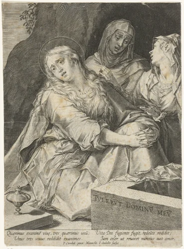 Heilige vrouwen bij het graf by Unknown, print, 1588-1595