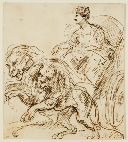 Cybele on Chariot Drawn by Lions by John Vanderbank, drawing, 1738-1739