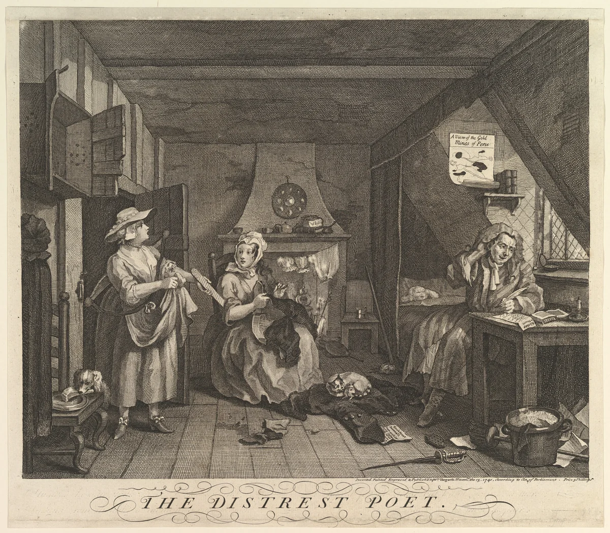 The Distrest Poet by William Hogarth, print, 1740