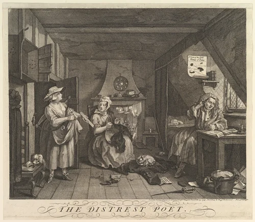 The Distrest Poet by William Hogarth, print, 1740