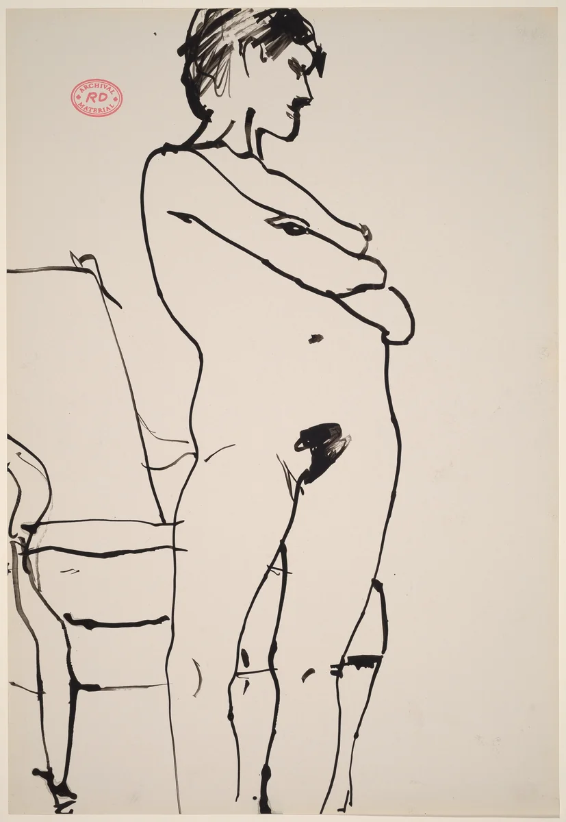 Untitled [female nude standing in front of an armchair] by Richard Diebenkorn, drawing, 1955-1967