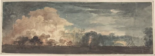 Peace of 1814 and Centennial of the House of Brunswick: "The Effect Previous to Discovering the Illuminated Temple of Peace and Concord in St. James's Park, London, August 1, 1815" [should be 1814] by anonymous, drawing, 1809-1819