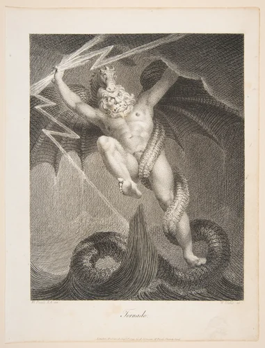 Tornado–Zeus Battling Typhon, from Erasmus Darwin's "Botanic Garden" by William Blake, print, 1795