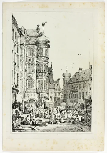 Ratisbonne, from Facsimiles of Sketches made in Flanders and Germany by Samuel Prout, print, 1833