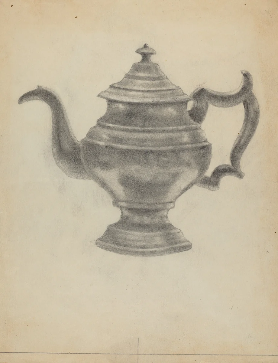 Pewter Teapot by Aaron Dermansky, index of american design, 1935-1942