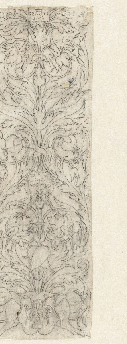 Faun tussen bladornamenten by Heinrich Aldegrever, drawing, 1552