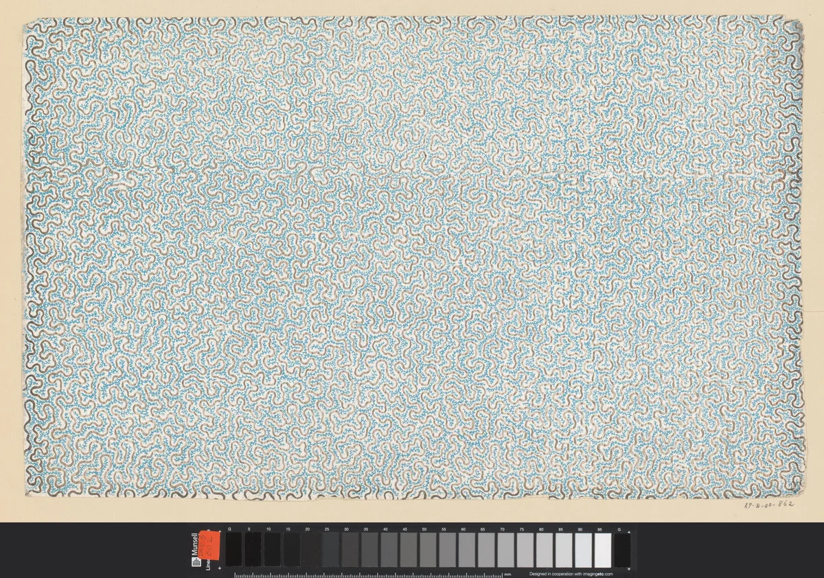 Blad met gegaufreerde verticale golvende banen van horizontale streepjes by anonymous, other, 1800-1900