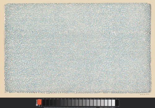 Blad met gegaufreerde verticale golvende banen van horizontale streepjes by anonymous, other, 1800-1900