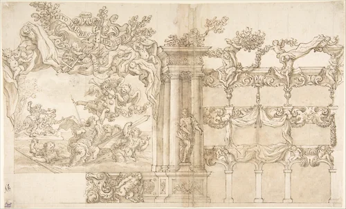 Design for a Theatre, or Hall for a Special Fête by Giacomo Chiavistelli, drawing, 1688-1690