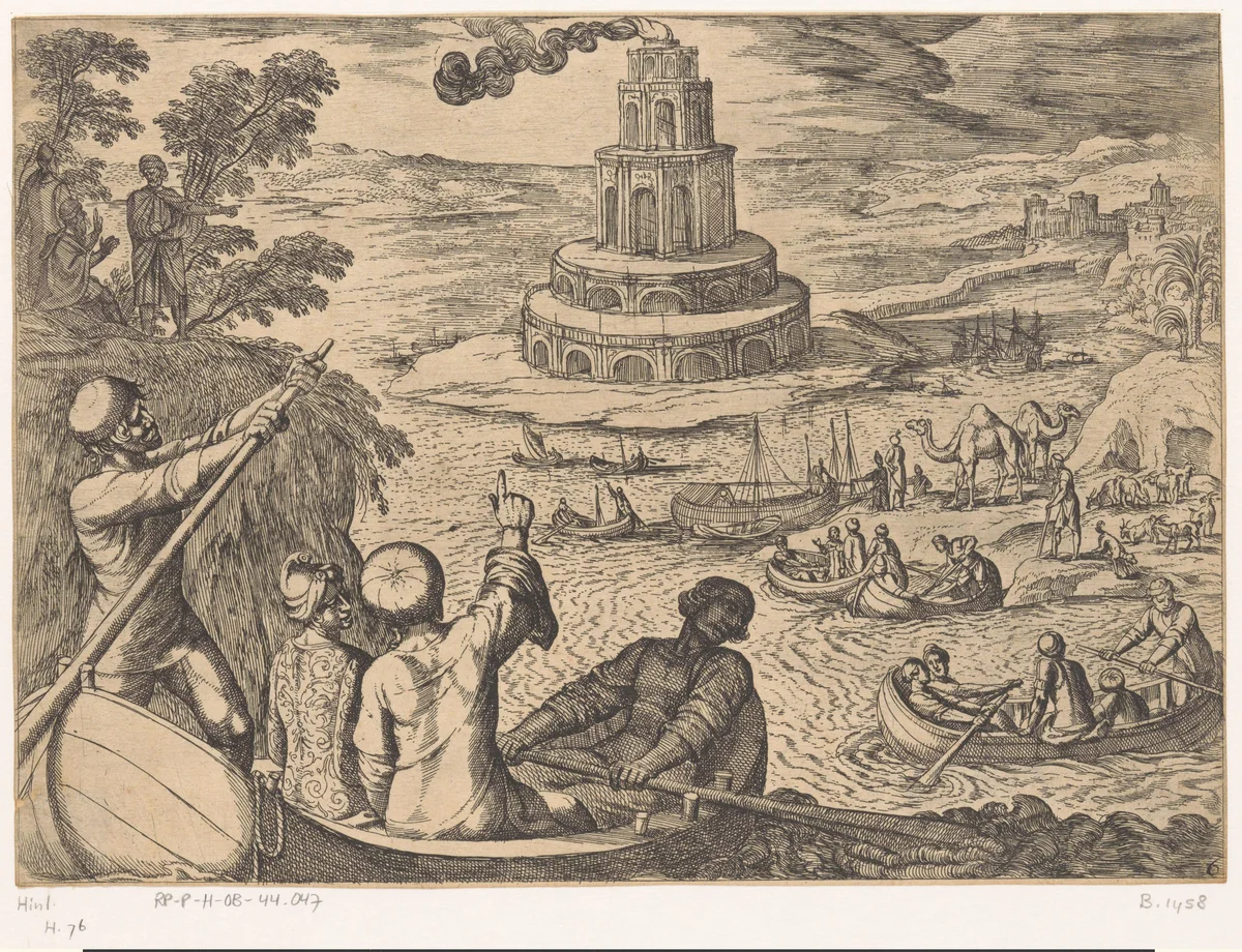 Vuurtoren van Alexandrië by Antonio Tempesta, print, 1608