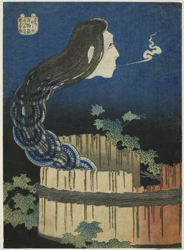 The Mansion of the Plates (Sara yashiki), from the series "One Hundred Ghost Tales (Hyaku monogatari)" by Katsushika Hokusai (葛飾 北斎), print, 1831-1832