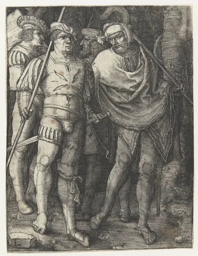 Vier soldaten in een bos by Unknown, print, 1505-1509