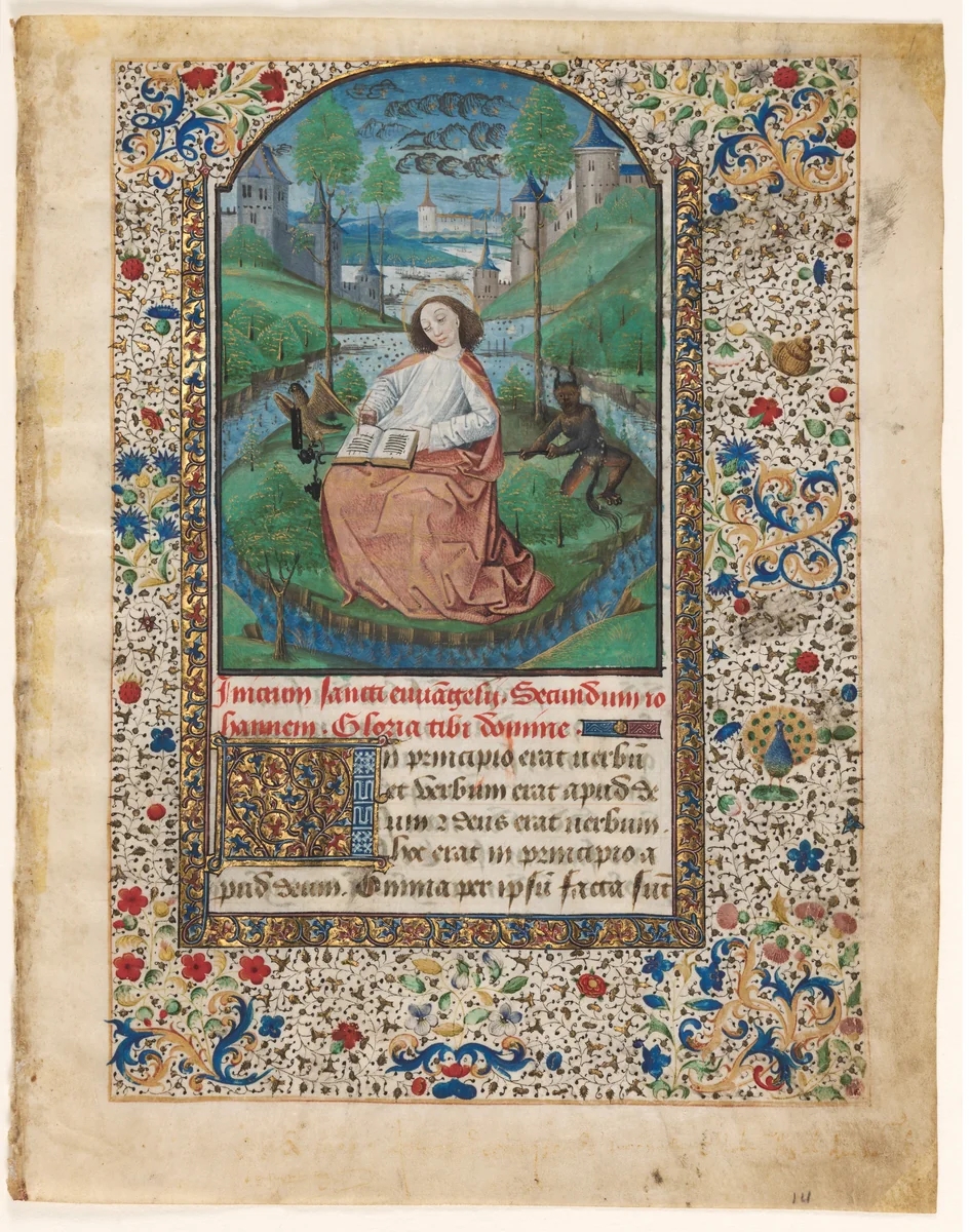 Leaf from a Book of Hours: John on Patmos (1 of 2 Excised Leaves) by Master of Jacques de Luxembourg, manuscript, 1460-1470