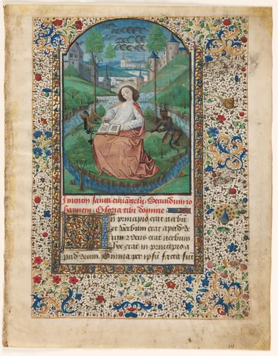 Leaf from a Book of Hours: John on Patmos (1 of 2 Excised Leaves) by Master of Jacques de Luxembourg, manuscript, 1460-1470