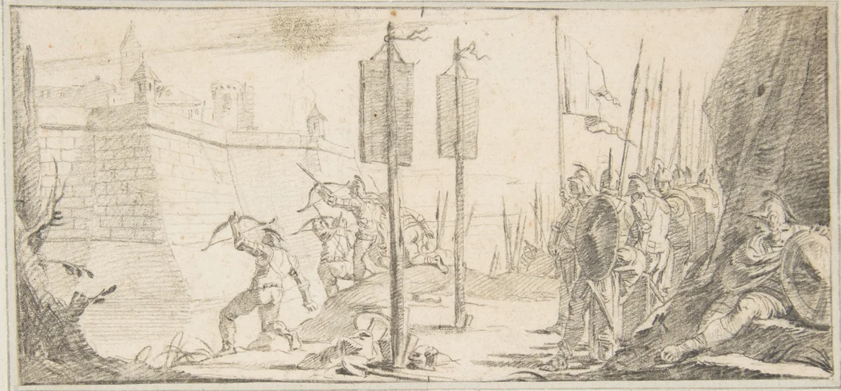 Illustration for a Book: Siege of a City by Giovanni Battista Tiepolo, drawing, 1696-1770