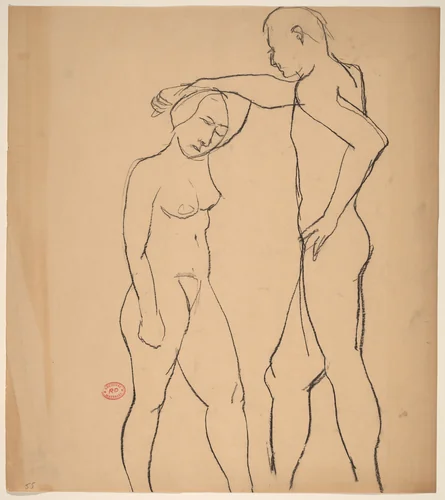 Untitled [male nude holding the arm of a female nude] by Richard Diebenkorn, drawing, 1955-1967