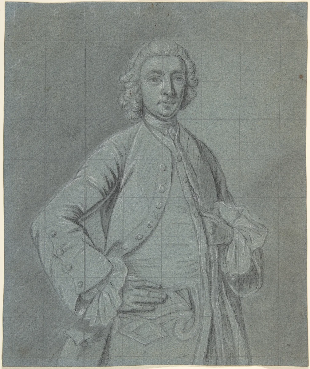Half-length portrait study of a wigged man by Joseph van Aken, drawing, 1735-1765