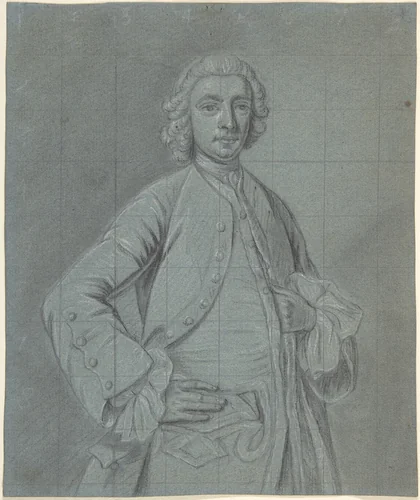 Half-length portrait study of a wigged man by Joseph van Aken, drawing, 1735-1765