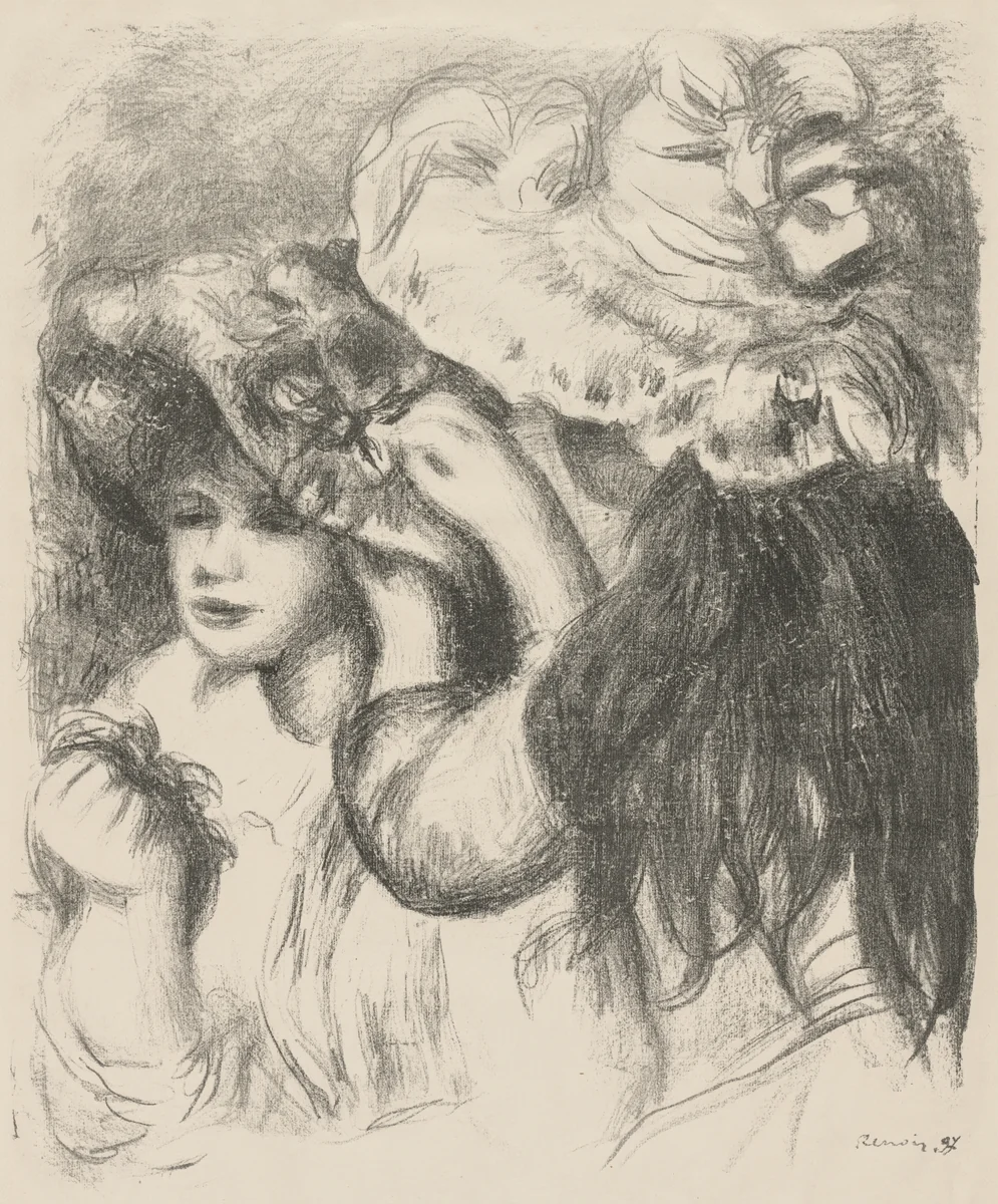 Pinning the Hat by Pierre-Auguste Renoir, print, 1897