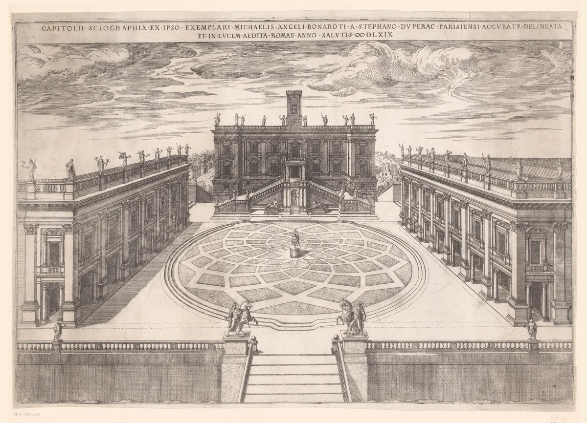 Capitolijn in Rome volgens herwerking Michelangelo by Unknown, print, 1569