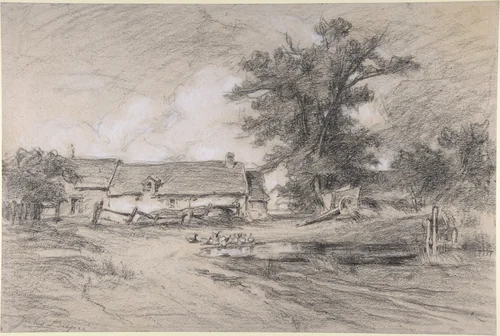 Farmyard with Ducks by Jules Dupré, drawing, 1830-1889