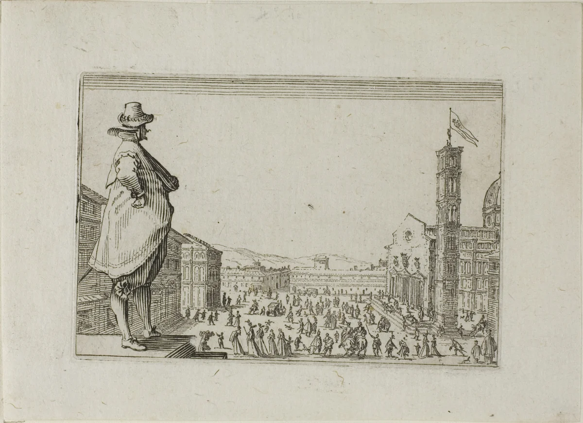 The Duomo in Florence, from The Caprices by Jacques Callot, print, 1617-1627