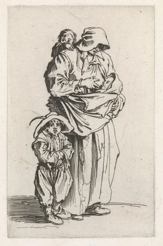 Bedelares met drie kinderen by Jacques Callot, print, 1622-1623