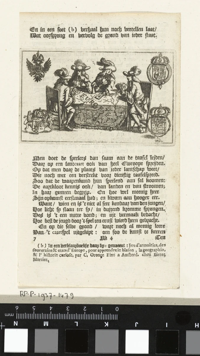 Vier kaartspelende mannen by Johannes Hilarides, print, 1695