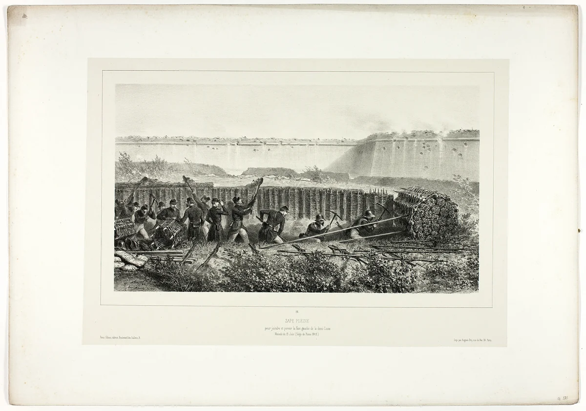 Sapping in full swing, from Souvenirs d’Italie: Expédition de Rome by Denis Auguste Marie Raffet, print, 1858