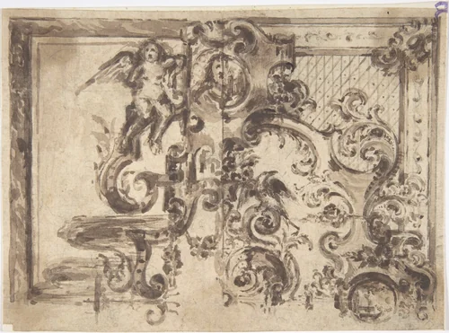 Design for an Overmantel or Door with a Variant by anonymous, drawing, 1800-1899