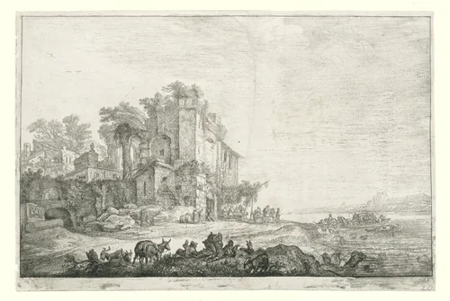 De herberg in een ruïne by Simon de Vlieger, print, 1610-1653
