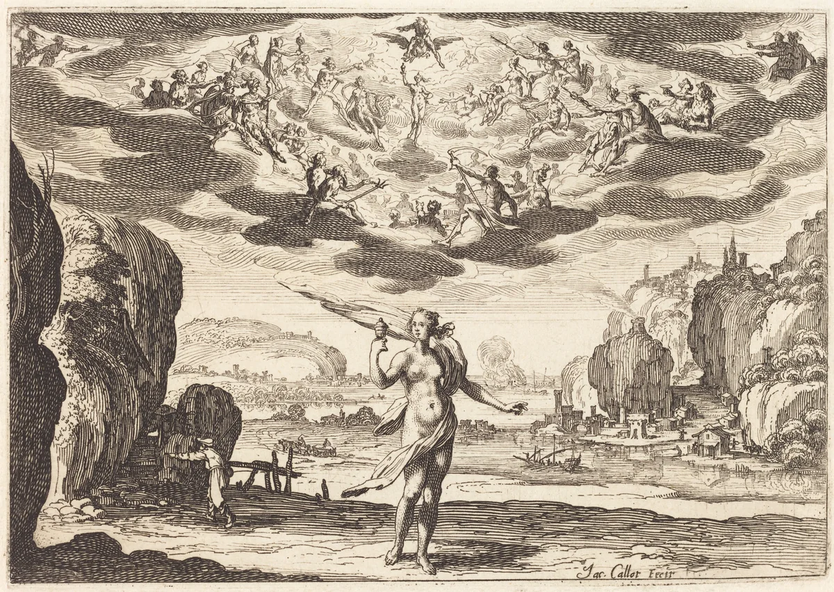 Pandora by Jacques Callot, print, 1625