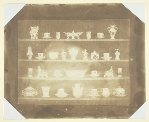 Articles of China on Four Shelves by William Henry Fox Talbot, photograph, 1839-1849