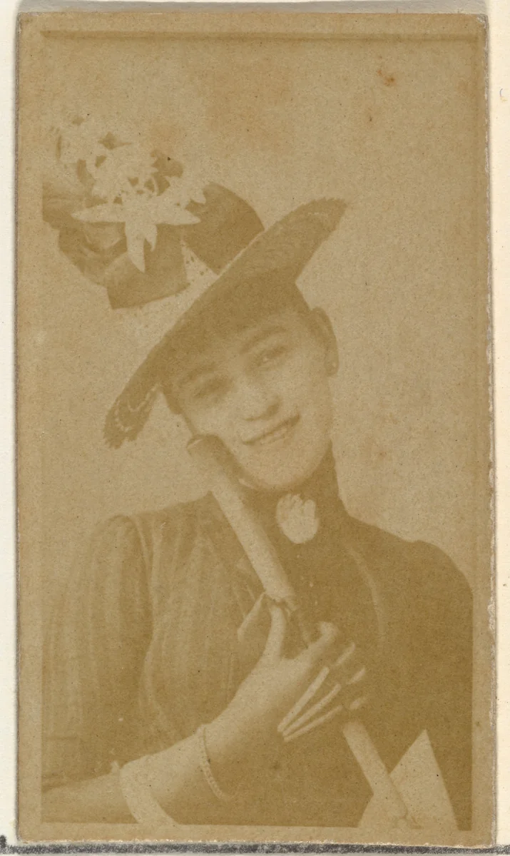 [Actress holding cane or staff to cheek], from the Actors and Actresses series (N145-8) issued by Duke Sons & Co. to promote Duke Cigarettes by W. Duke, Sons & Co., photograph, 1890-1895