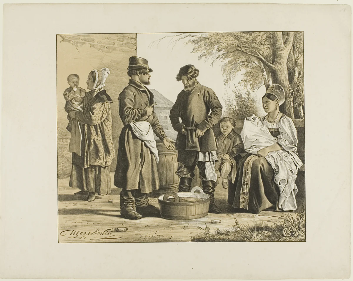 Scenes from Russian Folk Life by Ignatii Shchedrovskii, print, 1835-1870