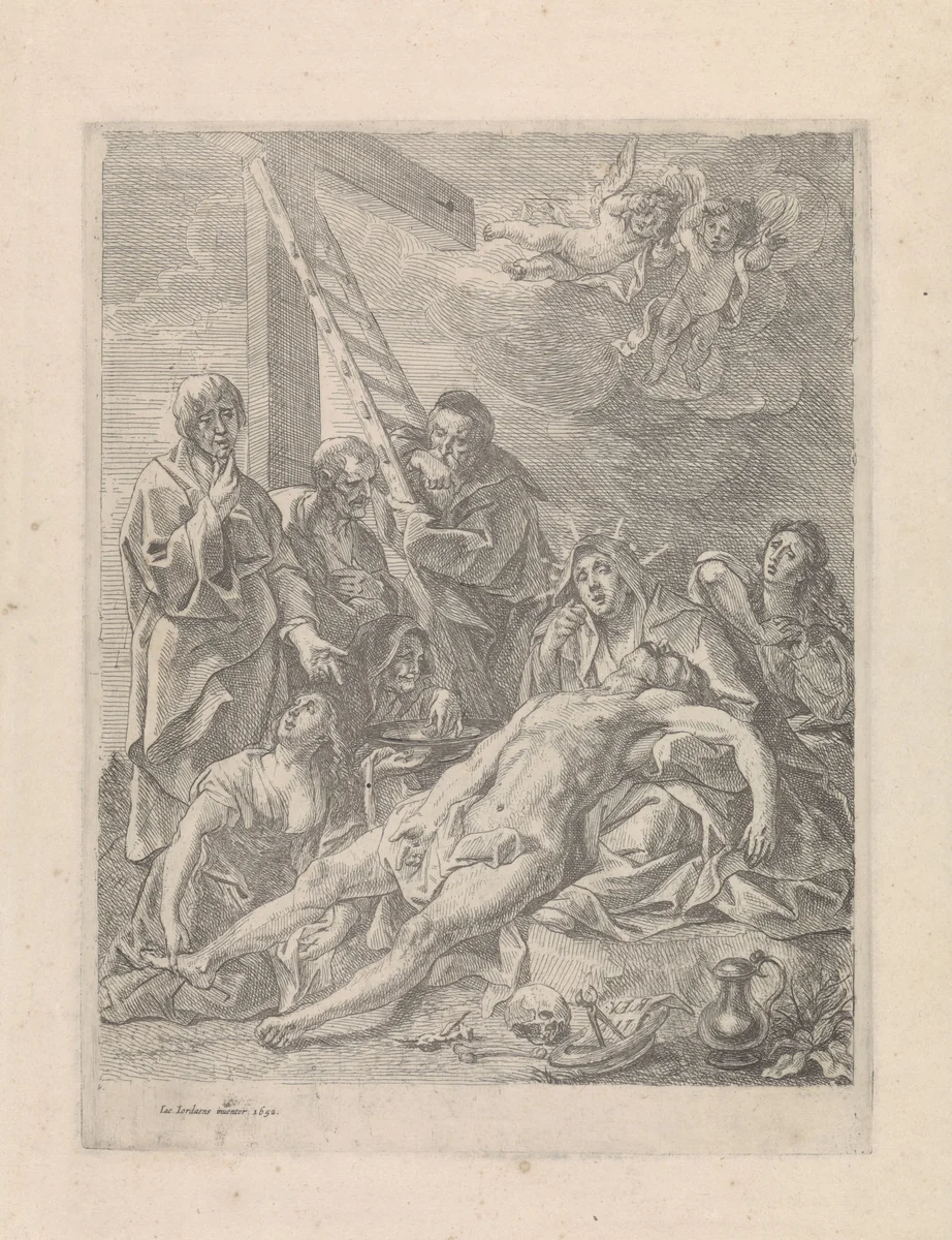 Kruisafname en bewening by anonymous, print, 1652-1702