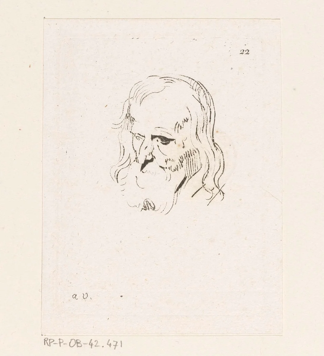 Hoofd van een man met baard by Anne Claude Philippe Caylus, print, 1735