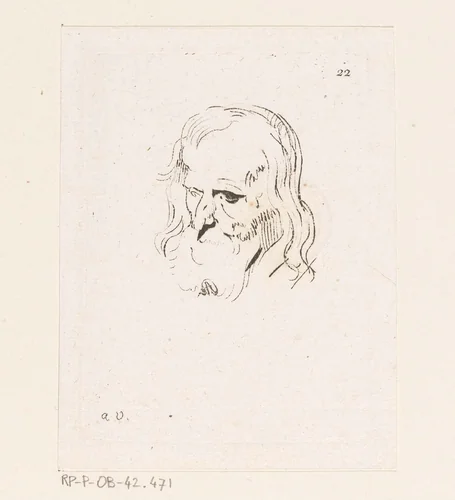 Hoofd van een man met baard by Anne Claude Philippe Caylus, print, 1735
