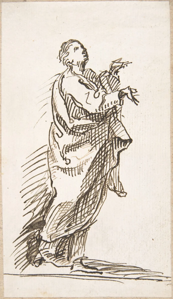 Standing Saint (Apostle?) by Pedro Duque Cornejo, drawing, 1695-1755