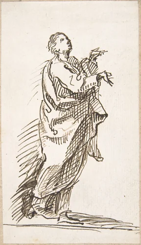 Standing Saint (Apostle?) by Pedro Duque Cornejo, drawing, 1695-1755